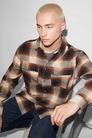 C&A Clockhouse Relaxed Fit Kent Collar Check Overhemd Bruin | MPA-976384