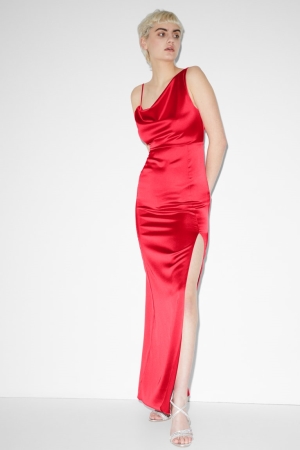 C&A Clockhouse Satin Partywear Jurken Rood | ZLX-180963