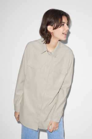 C&A Clockhouse Shacket Faux Leren Jassen Wit | GMX-310782