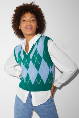 C&A Clockhouse Slipover Check Hoodie Groen | LXU-209478