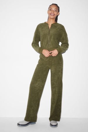 C&A Clockhouse Terry Cloth Joggers Broek Khaki | NIB-421609