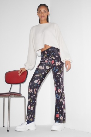 C&A Clockhouse Velvet Leggings Floral Broek Donkerblauw | DCM-905148