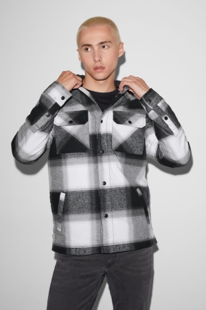C&A Clockhouse With Hood 2-in-1 Look Check Jassen Zwart Wit | HGB-087621