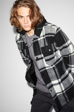C&A Clockhouse With Hood Check Jassen Zwart Wit | USD-180357