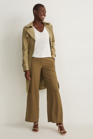 C&A Cloth High Taille Brede Leg Lenzing™ Ecovero™ Broek Donkergroen | CQG-183024