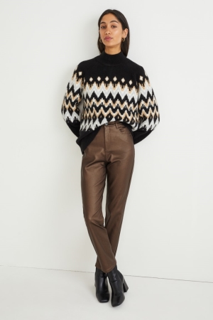 C&A Cloth High Taille Rechtdoor Leg Shiny Broek Bruin | ZCP-458791