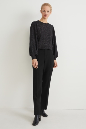 C&A Cloth Mid-rise Taille Rechtdoor Fit Broek Zwart | VNX-304791