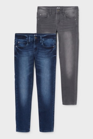 C&A Extended Sizes Multipack Of 2 Slim Jog Denim Jeans Blauw Donkergrijs | DMI-805146