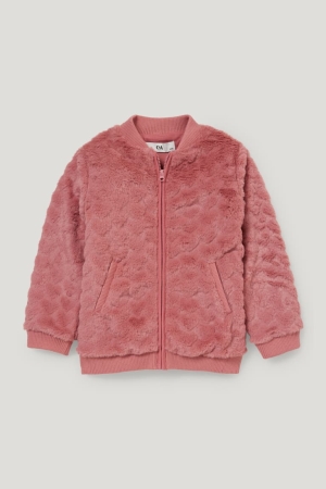 C&A Faux Fur Recycled Hoodie Donkerroze | NXC-280193