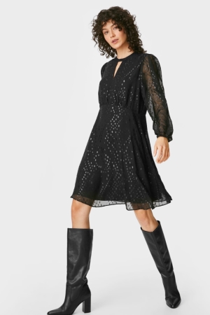 C&A Fit & Flare Partywear Recycled Jurken Zwart | VIM-805319