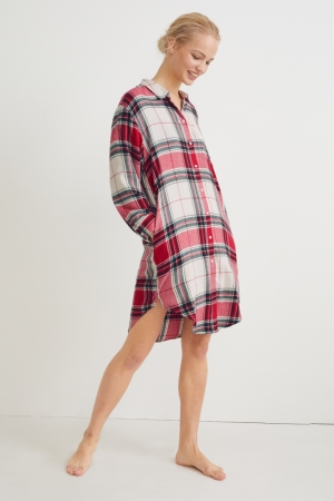 C&A Flannel NightCheck Nachtkleding Wit Rood | NCK-470829