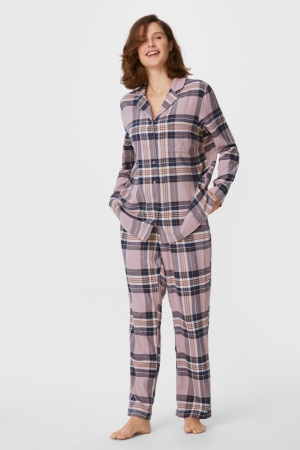 C&A Flannel Pyjamas Check Nachtkleding Donkerroze | DVT-853014