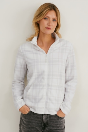 C&A Fleece Check Hoodie Wit | JRW-897341