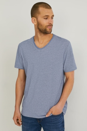 C&A Flex Organic Katoenen Lycra®- Gestreept T-shirts Blauw | MLV-415809