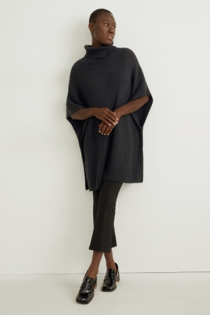C&A Gebreid Cashmere Blend Poncho Hoodie Zwart | LYK-370689