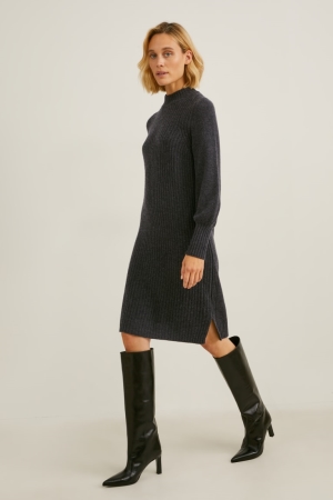 C&A Gebreid Cashmere Jurken Donkergrijs | IZQ-217594