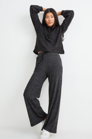 C&A Gebreid Regular Fit Recycled Broek Donkergrijs | OXR-245980