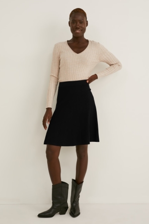 C&A Gebreid Rokken Zwart | RUW-057946
