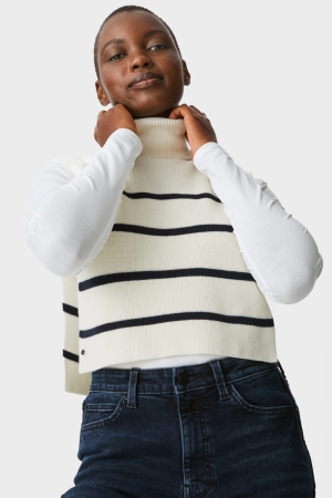 C&A Gebreid Slipover Gestreept Hoodie Wit | XPR-148237
