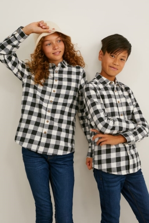 C&A Genderneutral Organic Katoenen Check Overhemd Zwart Grijs | YLC-065893