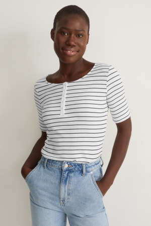 C&A Gestreept T-shirts Wit Zwart | SHE-439761