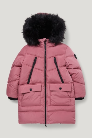 C&A Gewatteerd With Hood And Faux Fur Trim Recycled Jassen Roze | AXH-790243