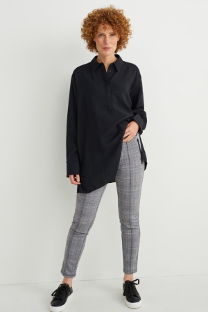 C&A Jersey Slim Fit Check Broek Zwart Wit | ZGJ-138260