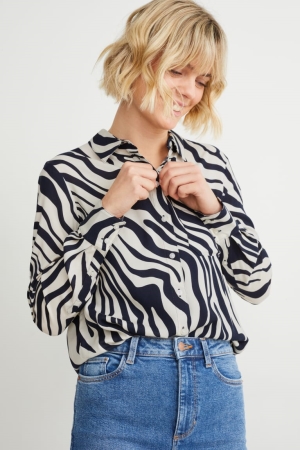 C&A Lenzing™ Ecovero™ Patterned Blouse Donkerblauw Wit | SXK-452781
