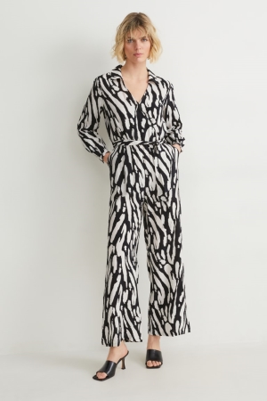 C&A Lenzing™ Ecovero™ Patterned Jumpsuit Zwart Wit | XIL-436582