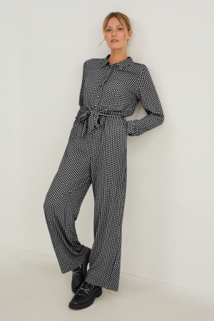 C&A Lenzing™ Ecovero™ Polka Dot Jumpsuit Zwart Wit | QCL-309452