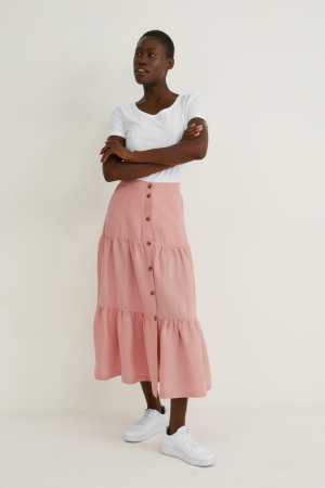 C&A Linen Blend Rokken Roze | YON-527943