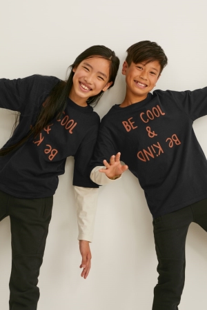 C&A Long Sleeve Genderneutral 2-in-1 Look Topjes Zwart | EAN-307895