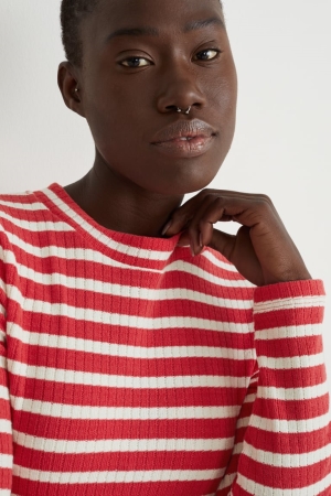 C&A Long Sleeve Gestreept Topjes Rood Wit | JGV-406319