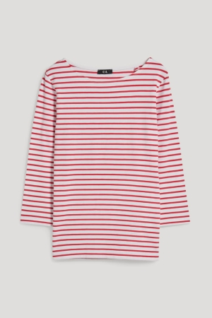 C&A Long Sleeve Gestreept Topjes Wit Rood | LQM-132907