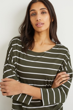 C&A Long Sleeve Lenzing™ Ecovero™ Gestreept Topjes Donkergroen | ZNI-609528