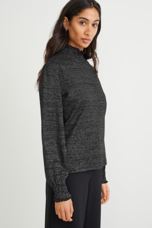 C&A Long Sleeve Topjes Zwart | JHB-619537