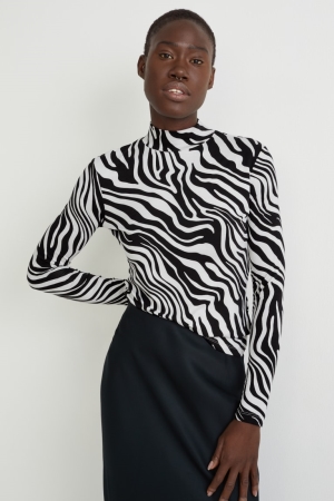 C&A Long Sleeve Topjes Zwart Wit | VTO-076549