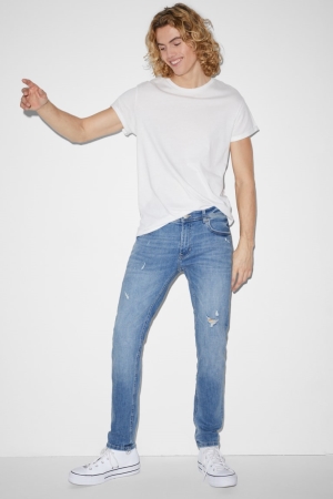 C&A Mager Lycra® With Recycled Katoenen Jeans Blauw Lichtblauw | CQM-217345