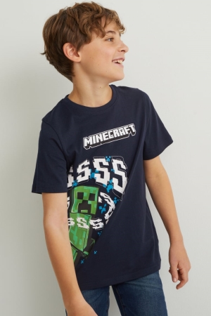 C&A Minecraft Sleeve With In-conversion Katoenen T-shirts Donkerblauw | CRG-934527