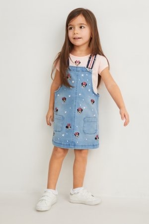 C&A Minnie Mouse Set Sleeve And Pinafore 2 Piece Jurken Blauw Lichtblauw | MYK-058439