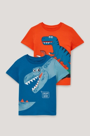 C&A Multipack Of 2 Dinosaur Sleeve T-shirts Oranje Blauw | LDT-782059