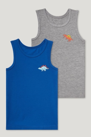 C&A Multipack Of 2 Dinosaur Vest Organic Katoenen Ondergoed Donkerblauw Grijs | VFC-301845