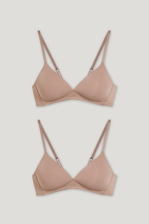 C&A Multipack Of 2 Non-wired Bra Gewatteerd Lycra® Ondergoed Lichtbruin | PHU-398154