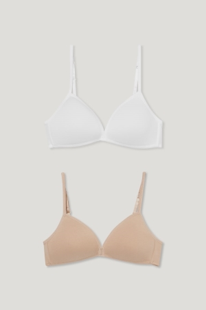 C&A Multipack Of 2 Non-wired Bra Gewatteerd Organic Katoenen Ondergoed Beige | SXN-892750