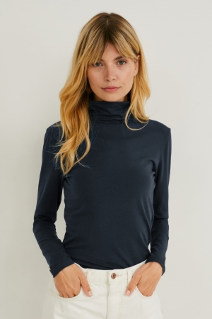 C&A Multipack Of 2 Polo Neck Organic Katoenen Topjes Donkerblauw Wit | PCS-372519
