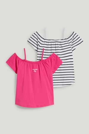 C&A Multipack Of 2 Sleeve In-conversion Katoenen T-shirts Roze | XHM-879651