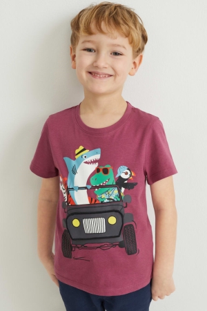 C&A Multipack Of 2 Sleeve With In-conversion Katoenen T-shirts Bordeaux | RTX-329564