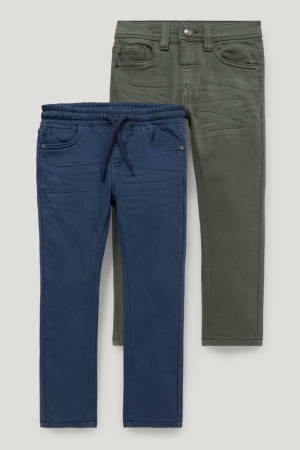 C&A Multipack Of 2 Thermal Slim Fit Broek Blauw Donkergroen | FZA-465378