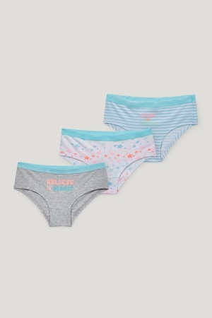 C&A Multipack Of 3 Briefs Organic Katoenen Ondergoed Grijs Turquoise | HYF-093215