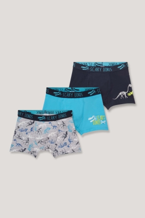 C&A Multipack Of 3 Dinosaur Boxer Organic Katoenen Ondergoed Donkerblauw Grijs | JGU-508694